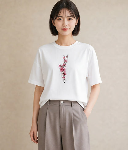 プリントTシャツ レディース さくら 桜 サクラ 花 花柄 イラスト 可愛い 通勤 在宅 白T
