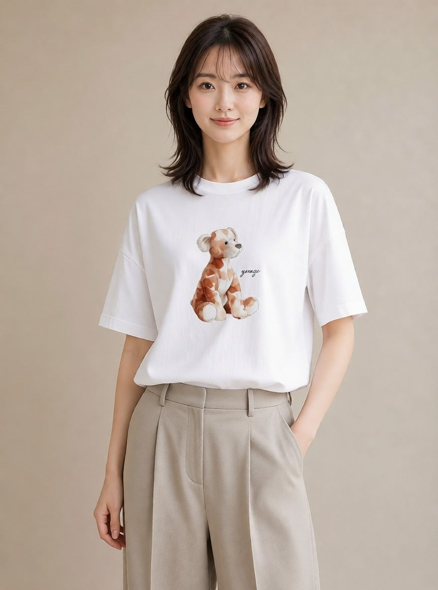 デザインTシャツ レディース 子犬 犬 いぬ イラスト シック 散歩 お出かけ 白T YMAZO