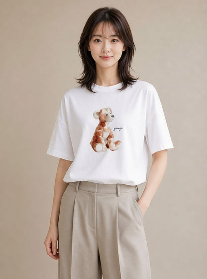 デザインTシャツ レディース 子犬 犬 いぬ イラスト シック 散歩 お出かけ 白T YMAZO