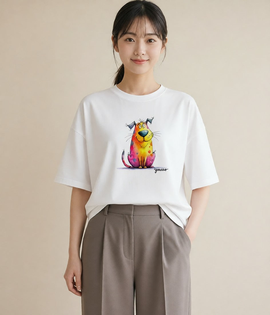 Tシャツ レディース しっぽ 猫 ねこ イラスト ポップ 海 カフェ巡り 白T YMAZO
