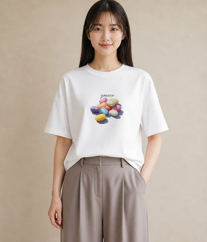 デザインTシャツ レディース キャンディ 食べ物 フード イラスト 手描き風 母娘コーデ 自分用 白T YMAZO