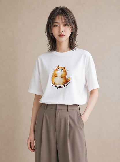グラフィックTシャツ レディース エキゾチックショートヘア 猫 ねこ イラスト きれいめカジュアル 秋コーデ おしゃれギフト 白T YMAZO
