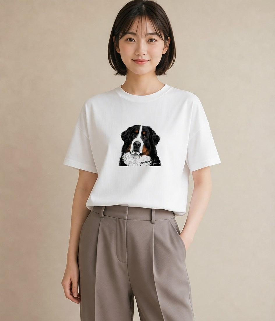 Tシャツ レディース バーニーズマウンテンドッグ 犬 いぬ イラスト 休日コーデ デート 帰省 白T YMAZO