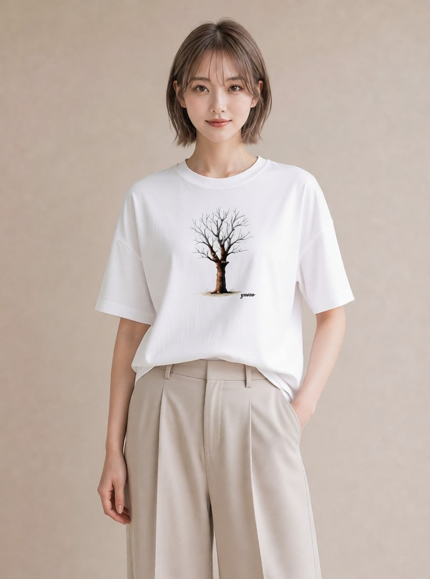 Tシャツ レディース 青の水彩 風景 ブルー ナチュラル アンティーク イラスト 水彩風 レイヤード 友達ギフト 白T YMAZO