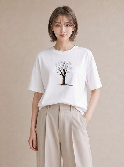 Tシャツ レディース 青の水彩 風景 ブルー ナチュラル アンティーク イラスト 水彩風 レイヤード 友達ギフト 白T YMAZO