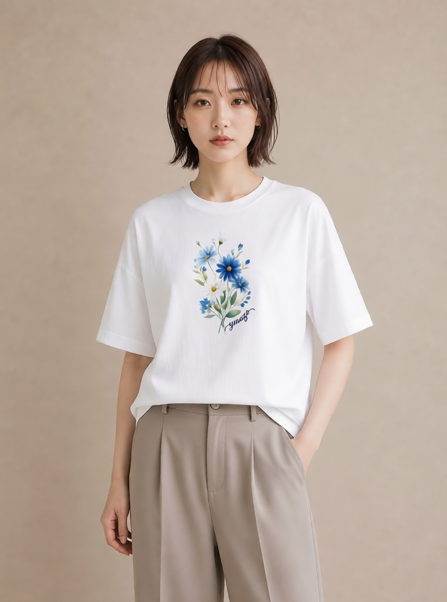 Tシャツ レディース マーガレット 花 花柄 イラスト ゆるかわ ママ カフェ服 白T YMAZO