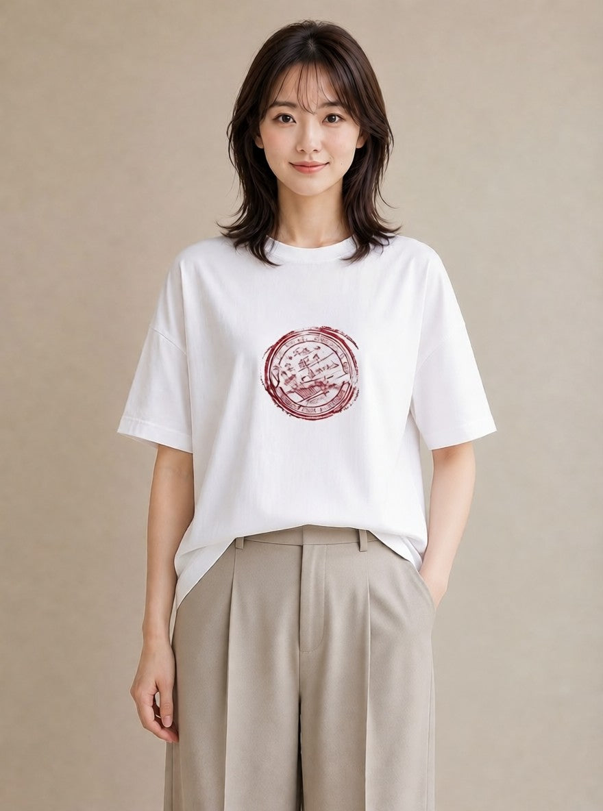 Tシャツ レディース 旅 トラベル スタンプ イラスト ミニマル 送別ギフト 通勤 白T YMAZO