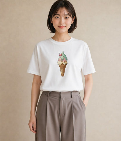 プリントTシャツ レディース マカロン 食べ物 フード イラスト ゆるかわ 旅行用 海 白T YMAZO
