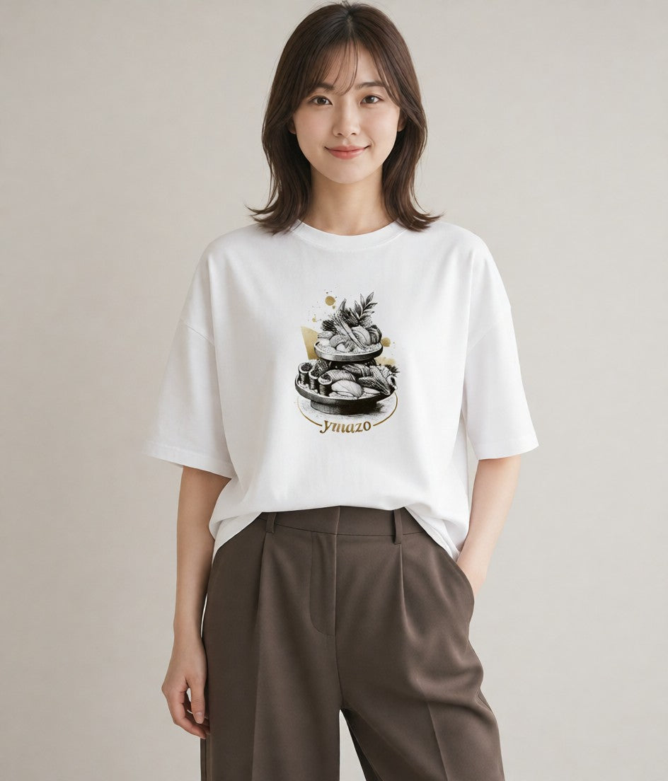 プリントTシャツ レディース お寿司 食べ物 フード イラスト 水彩風 ラフ レイヤード 白T YMAZO