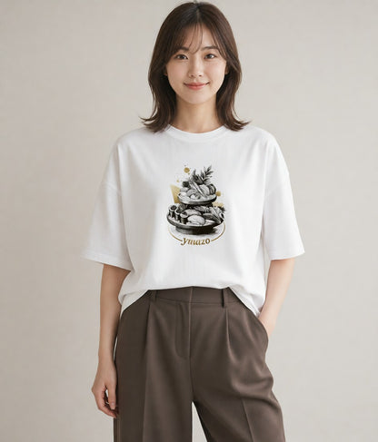 プリントTシャツ レディース お寿司 食べ物 フード イラスト 水彩風 ラフ レイヤード 白T YMAZO