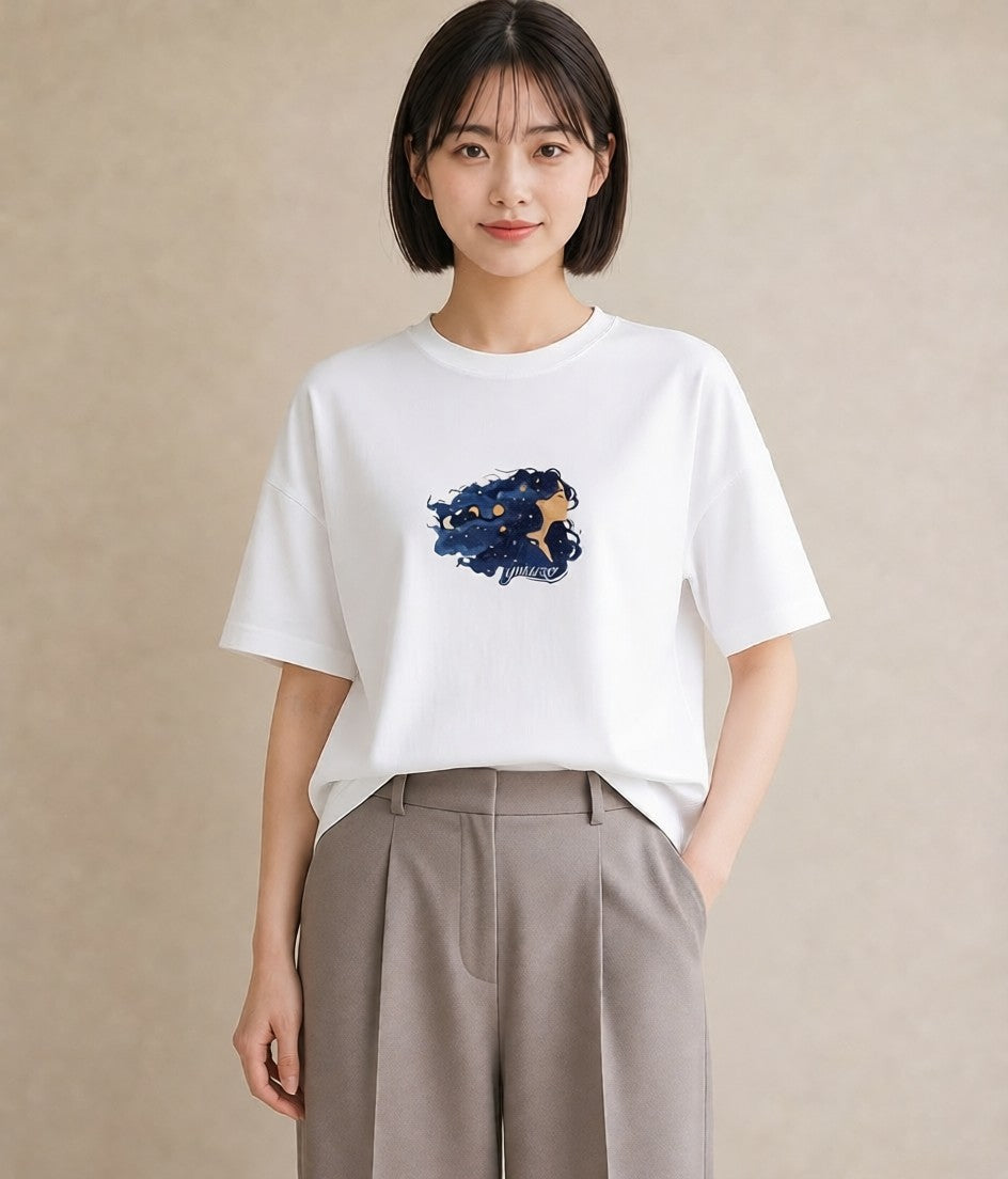 Tシャツ レディース 獅子座 星空 宇宙 イラスト お洒落 帰省 ラフ 白T YMAZO
