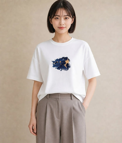 Tシャツ レディース 獅子座 星空 宇宙 イラスト お洒落 帰省 ラフ 白T YMAZO