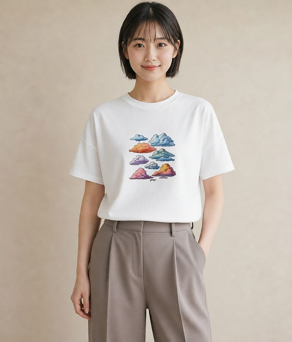 Tシャツ レディース 空 星空 宇宙 イラスト 休日コーデ カフェ巡り 女子会 白T YMAZO
