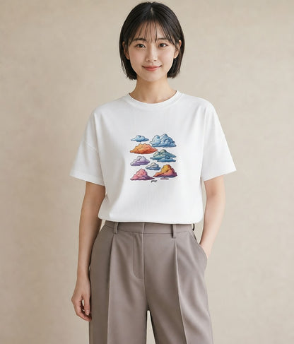 Tシャツ レディース 空 星空 宇宙 イラスト 休日コーデ カフェ巡り 女子会 白T YMAZO