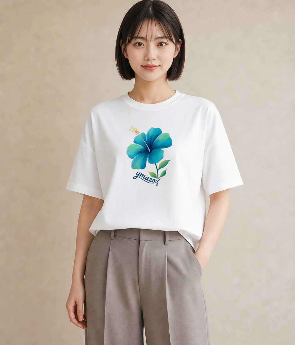 半袖Tシャツ レディース あさがお 朝顔 花 花柄 イラスト シンプル 夏コーデ 通学 白T