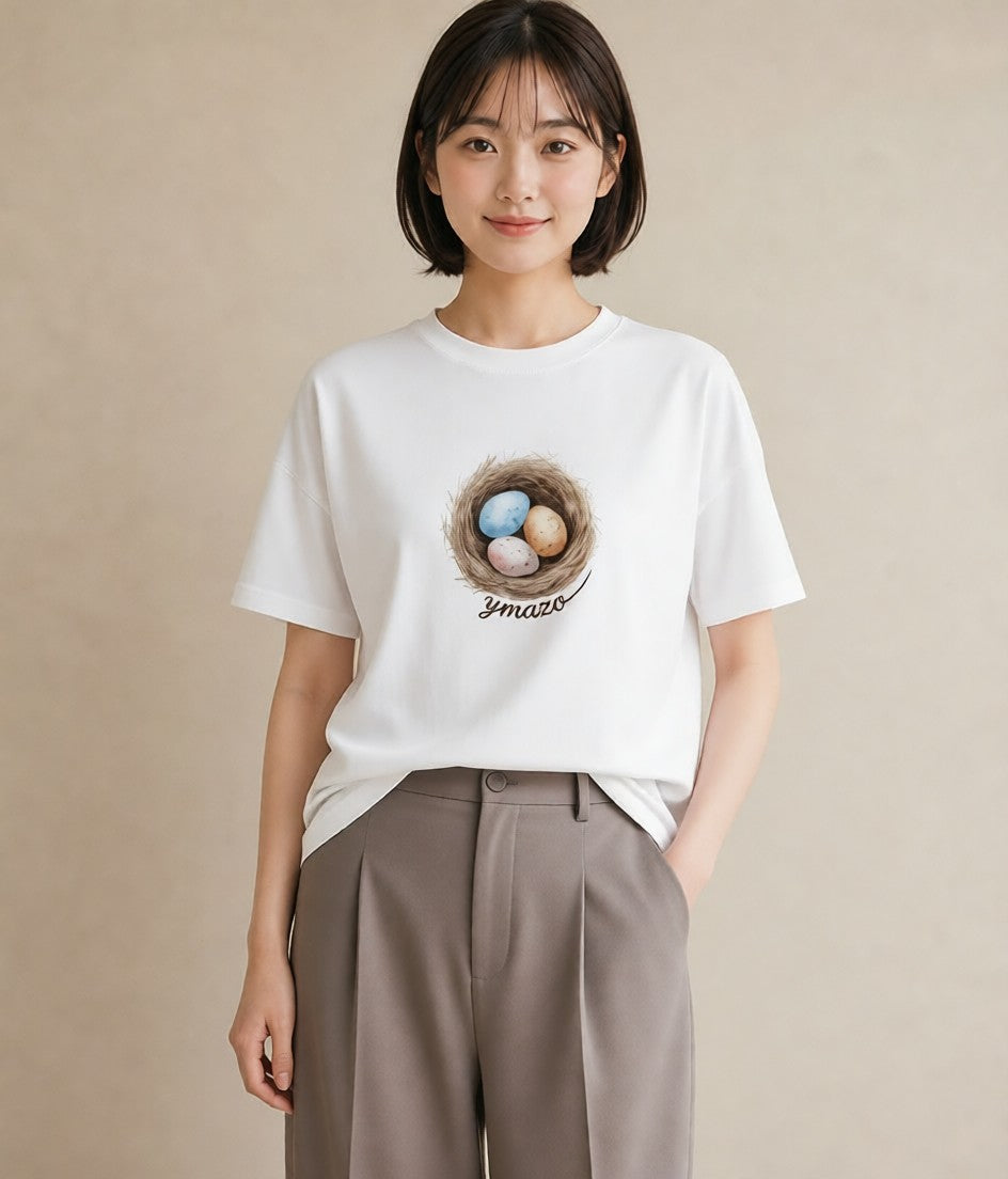 プリントTシャツ レディース たまご 食べ物 フード イラスト ゆるかわ ホワイトデー 春服 白T YMAZO