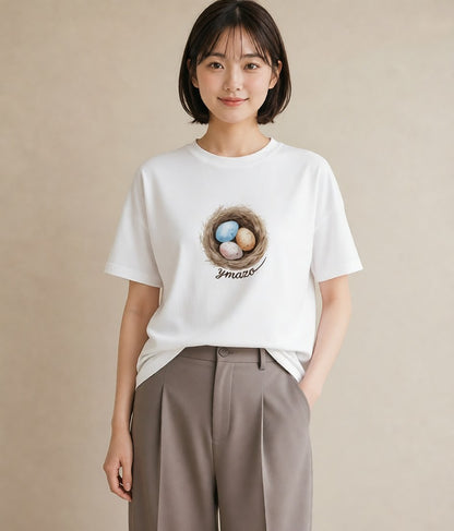 プリントTシャツ レディース たまご 食べ物 フード イラスト ゆるかわ ホワイトデー 春服 白T YMAZO