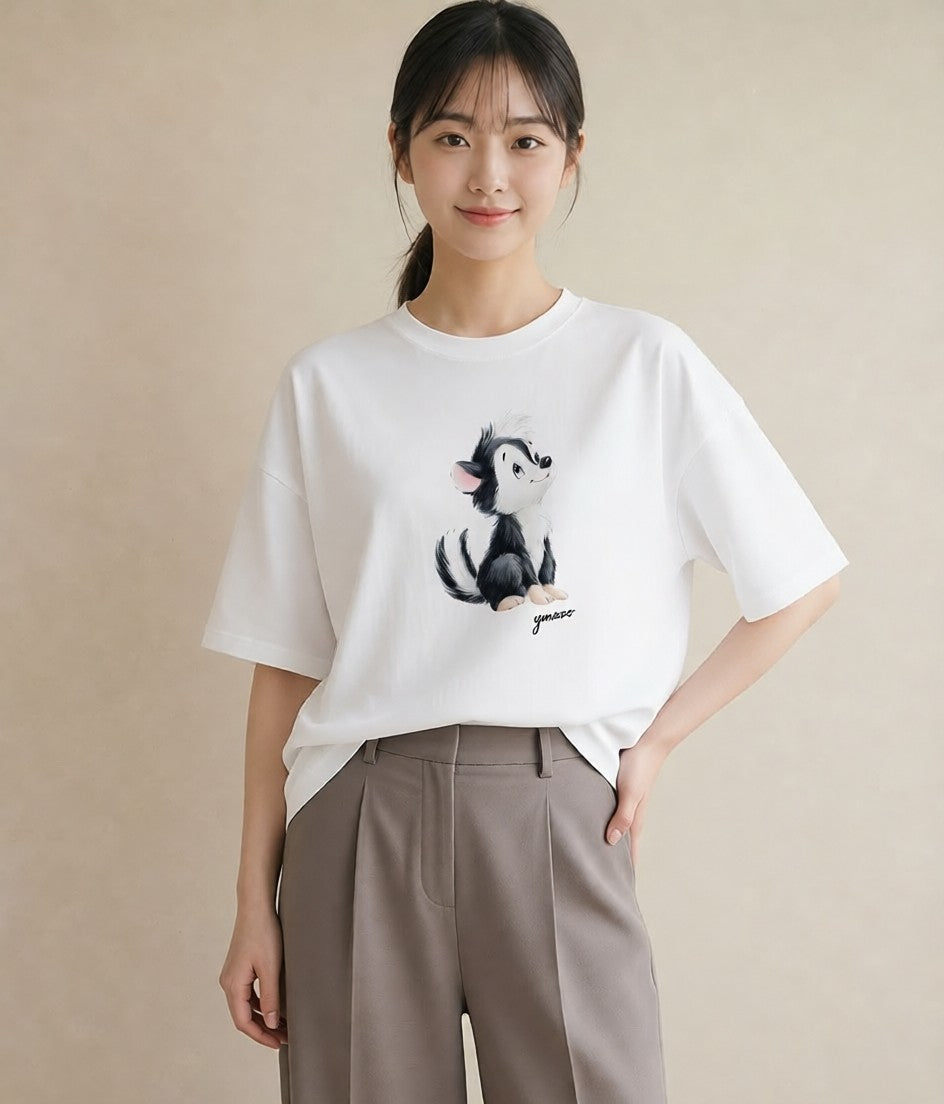 デザインTシャツ レディース わんこ 犬 いぬ イラスト ゆるコーデ 在宅 公園 白T YMAZO