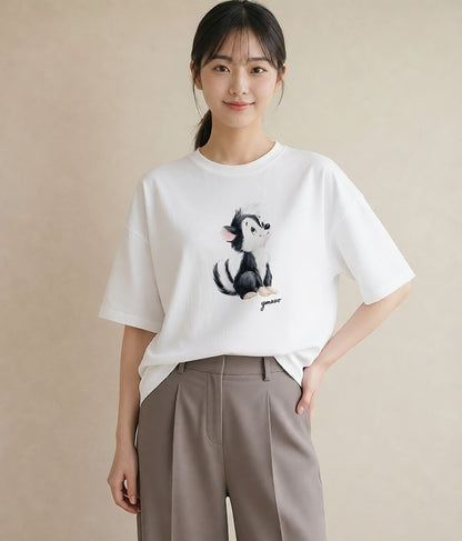 デザインTシャツ レディース わんこ 犬 いぬ イラスト ゆるコーデ 在宅 公園 白T YMAZO