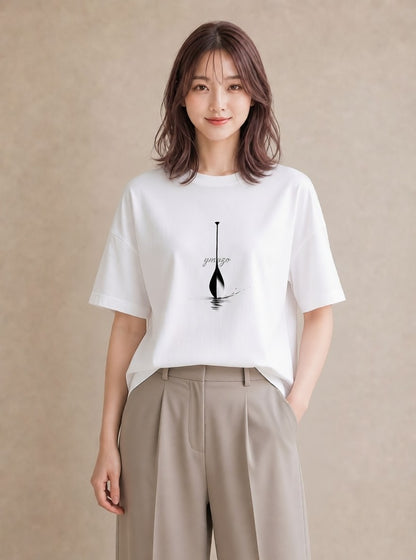 半袖Tシャツ レディース 紙の船 水辺 ナチュラル アンティーク イラスト 綿100 デート 白T YMAZO