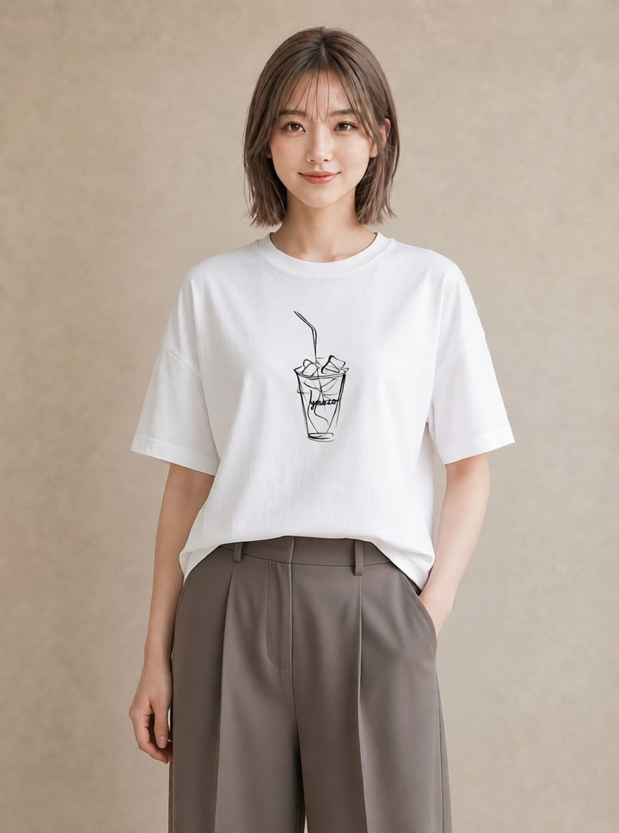 半袖Tシャツ レディース コーヒー カフェ 珈琲 イラスト 普段使い 普段着 週末コーデ 白T YMAZO