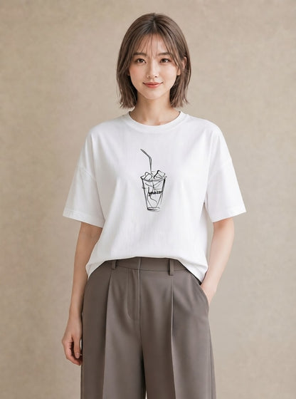 半袖Tシャツ レディース コーヒー カフェ 珈琲 イラスト 普段使い 普段着 週末コーデ 白T YMAZO