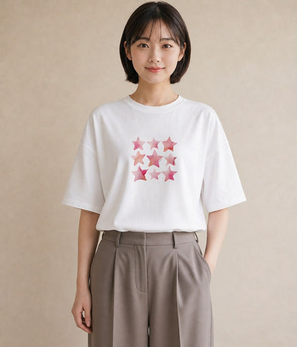 デザインTシャツ レディース 魚座 星空 宇宙 イラスト こなれ感 お揃い 親子 白T YMAZO