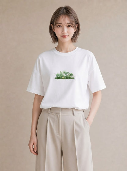 Tシャツ レディース 芝生 植物 ボタニカル イラスト 旅行コーデ クリスマス 旅行 白T YMAZO