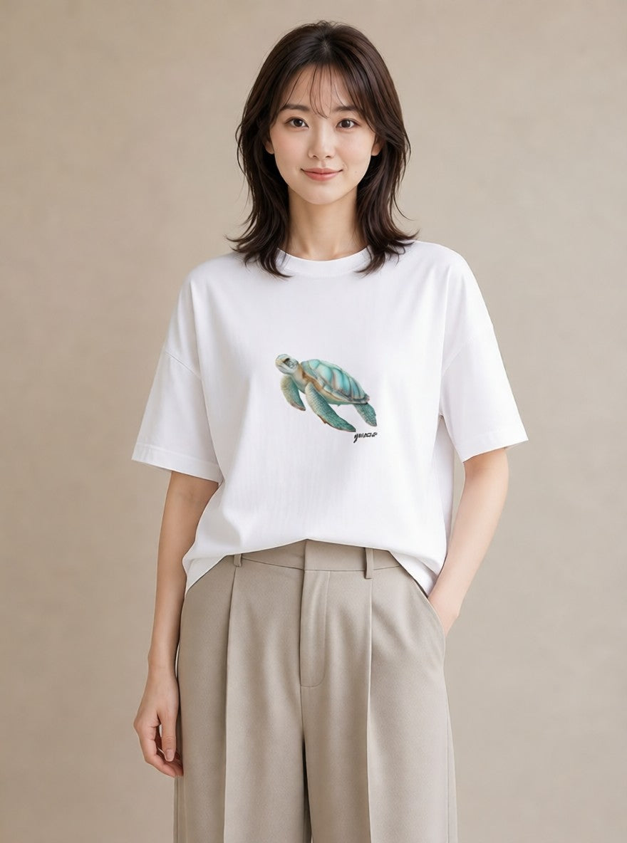 半袖Tシャツ レディース カメ ペット 動物 イラスト ボタニカル 春コーデ 姉妹 白T YMAZO