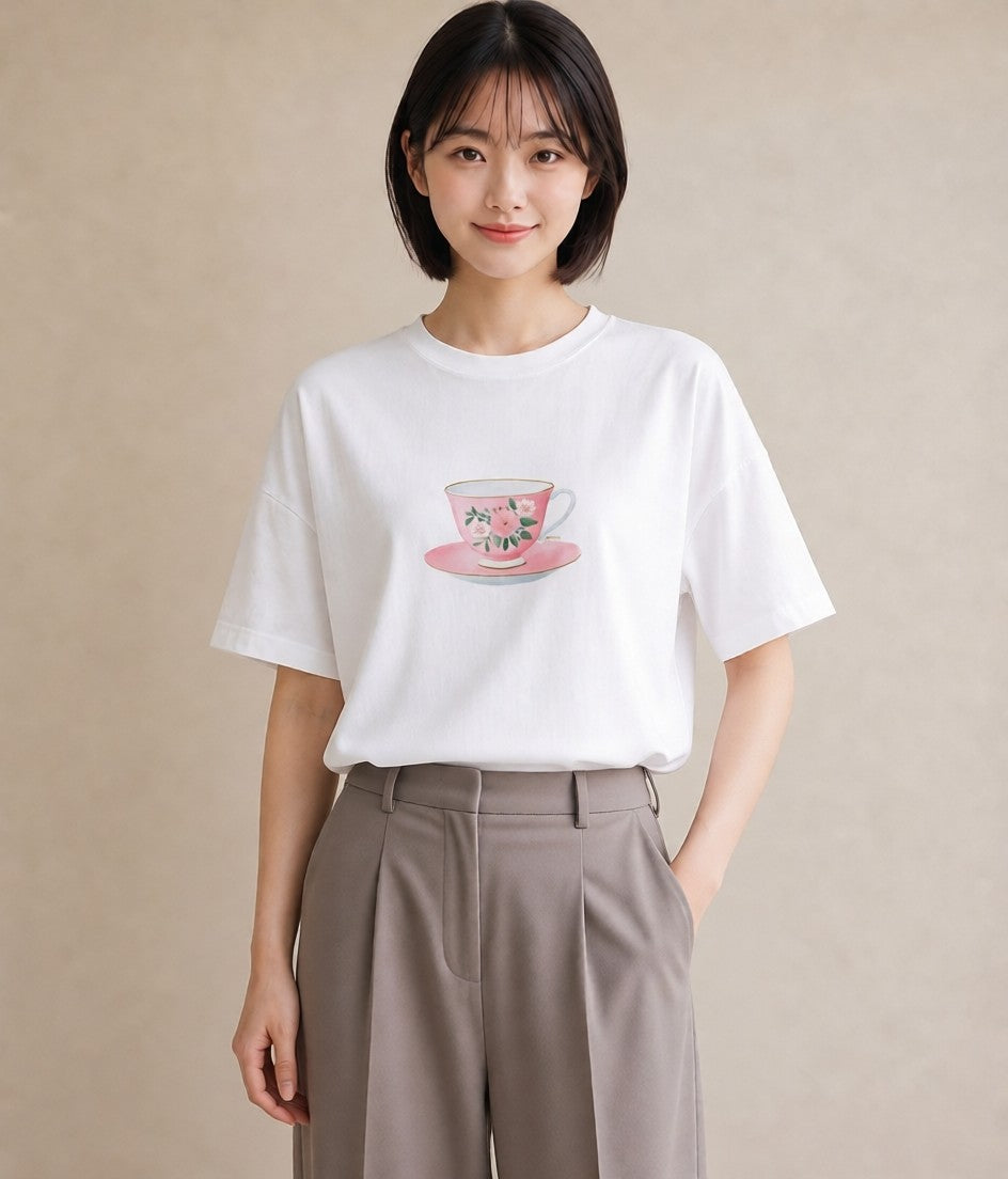 デザインTシャツ レディース ハーブティー 食べ物 フード イラスト ガーリー 姉妹 送別ギフト 白T YMAZO