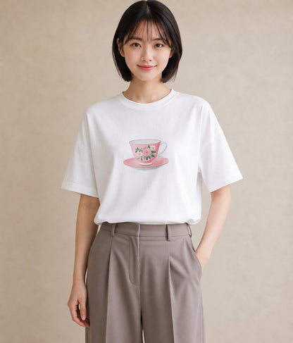 デザインTシャツ レディース ハーブティー 食べ物 フード イラスト ガーリー 姉妹 送別ギフト 白T YMAZO
