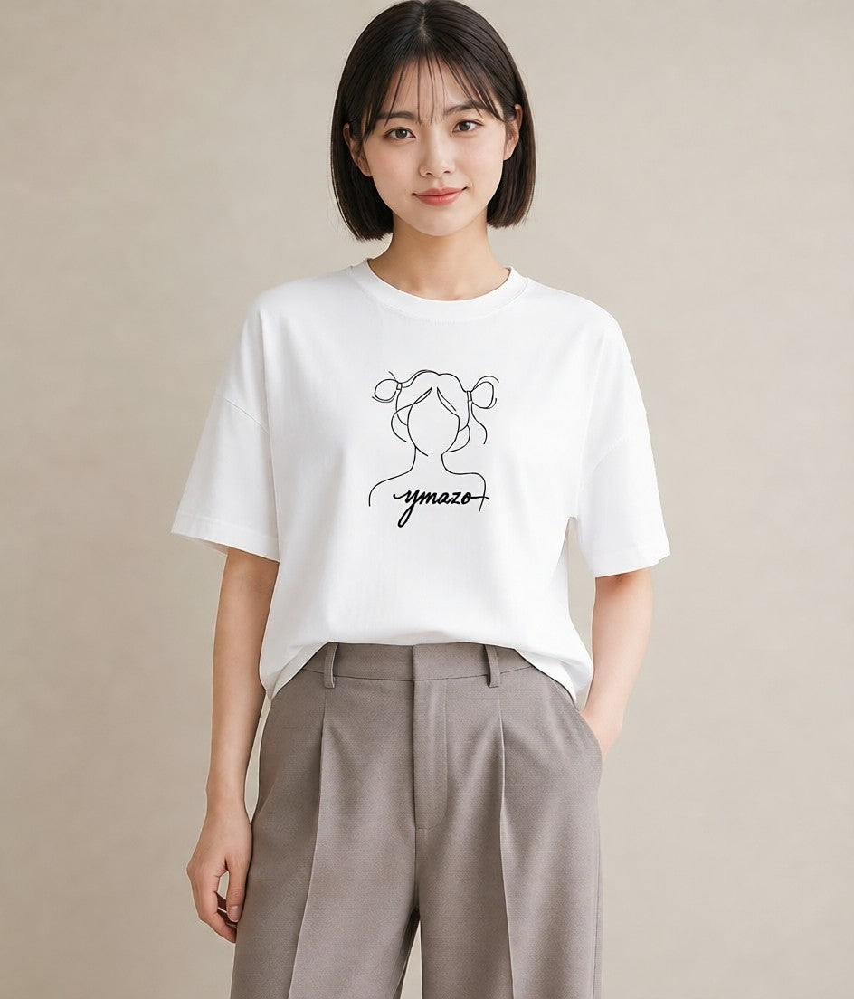 Tシャツ レディース 手鏡 アンティーク レトロ ナチュラル イラスト 普段使い 母娘コーデ 自分用 白T YMAZO