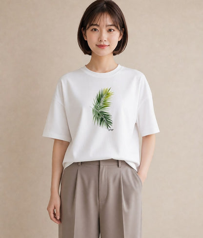 デザインTシャツ レディース シダ 植物 ボタニカル イラスト 姉妹 送別ギフト 白T YMAZO