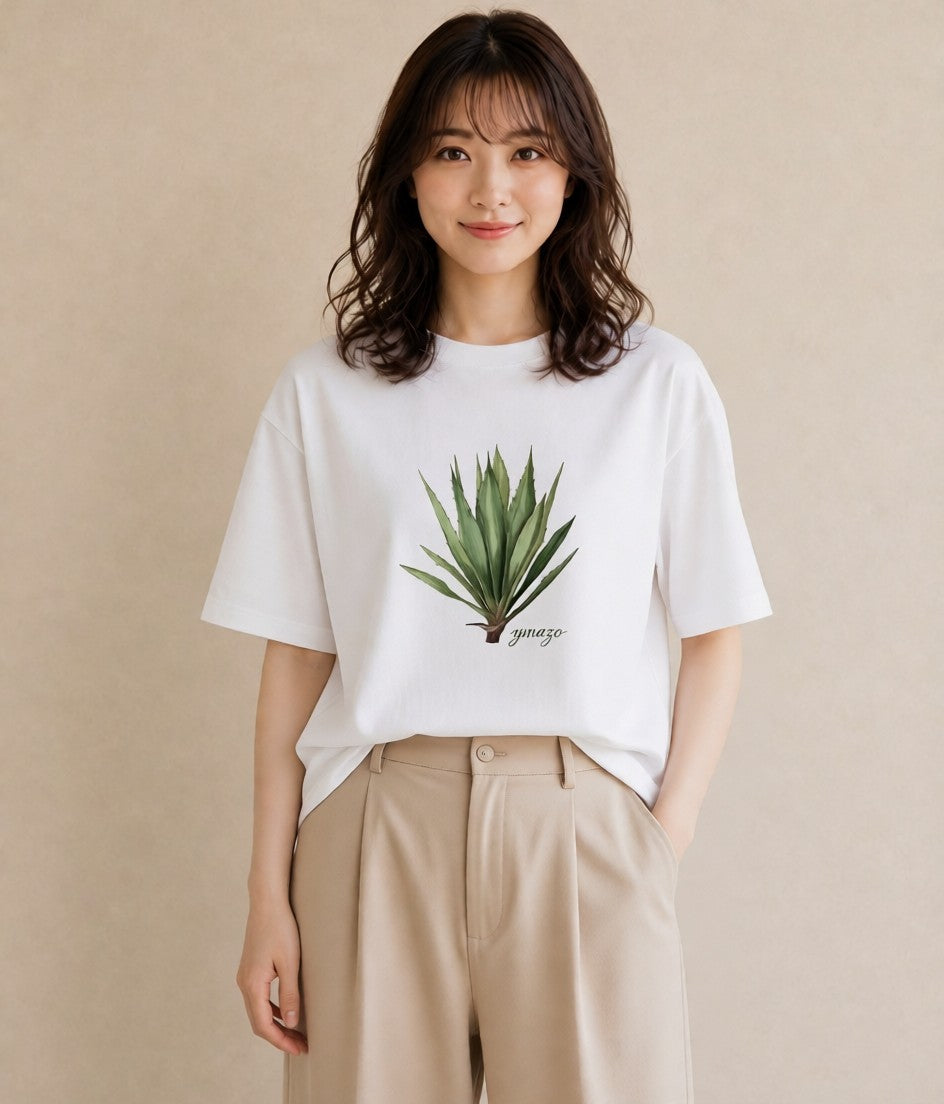 Tシャツ レディース サボテン 植物 ボタニカル イラスト お洒落 通学 誕生日プレゼント 白T YMAZO