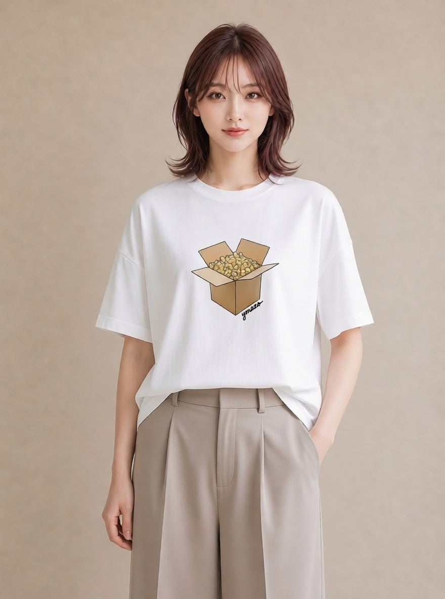 プリントTシャツ レディース ポップコーン 食べ物 フード イラスト 手描き風 夏コーデ 通学 白T YMAZO