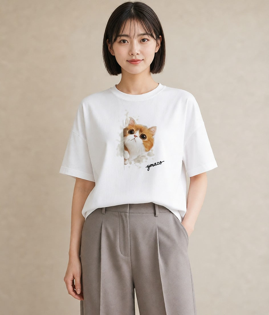 Tシャツ レディース ねこ 猫 ネコ イラスト ヴィンテージ風 春コーデ 姉妹 白T YMAZO