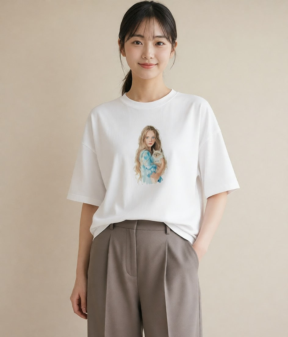 半袖Tシャツ レディース ラグドール 猫 ねこ イラスト カジュアル 女子会 お揃い 白T YMAZO