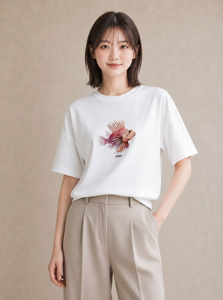 グラフィックTシャツ レディース ベタ ペット 動物 イラスト 個性的 20代 カジュアルコーデ 白T YMAZO