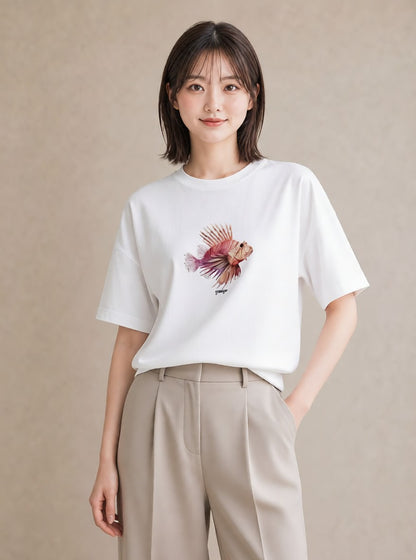グラフィックTシャツ レディース ベタ ペット 動物 イラスト 個性的 20代 カジュアルコーデ 白T YMAZO