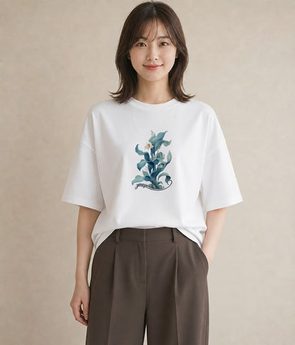 プリントTシャツ レディース すずらん 花 花柄 イラスト ミニマル お揃い 親子 白T YMAZO