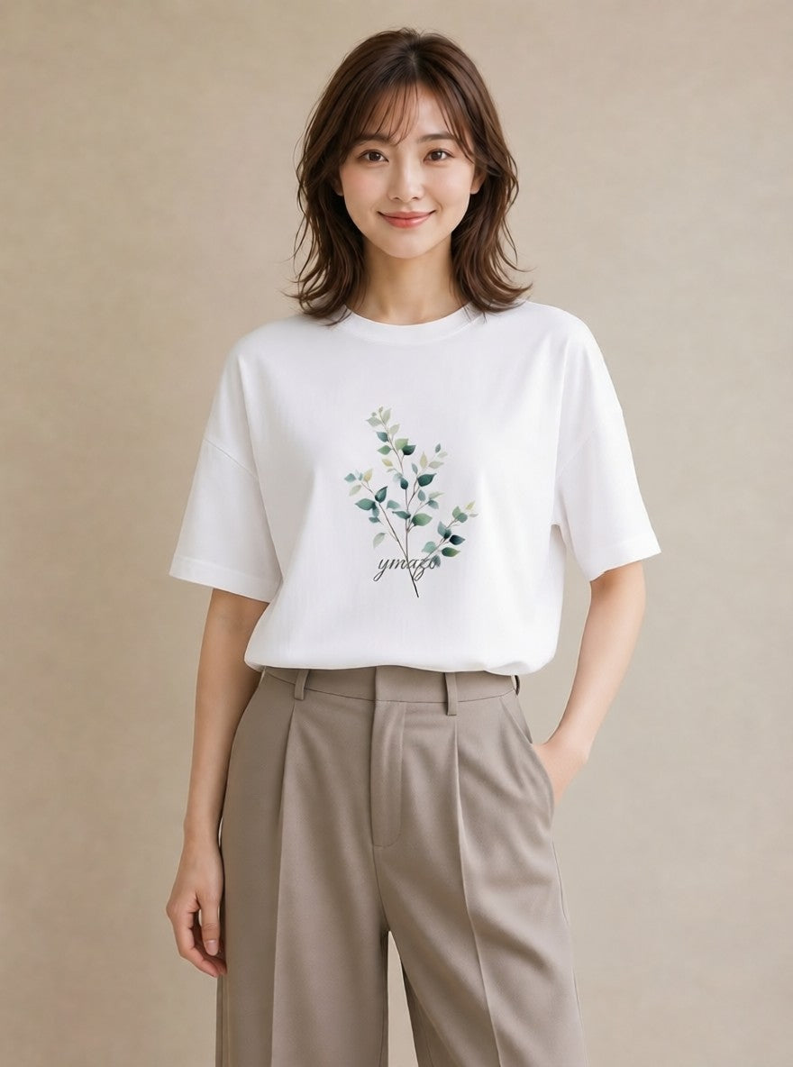 半袖Tシャツ レディース 金木犀 花 花柄 イラスト ニュアンス お出かけ 普段着 白T