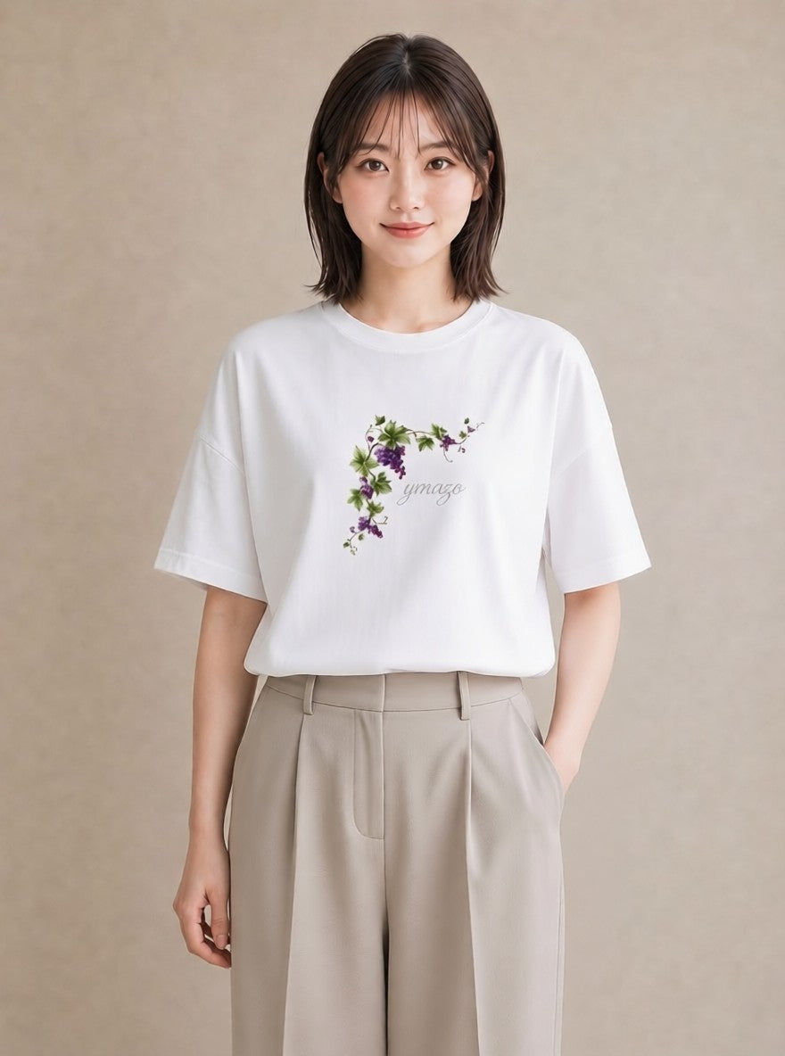 Tシャツ レディース ぶどう 葡萄 食べ物 フード イラスト 個性的 春コーデ 姉妹 白T YMAZO