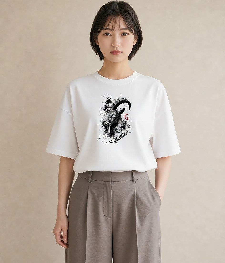 グラフィックTシャツ レディース 山羊座 星空 宇宙 イラスト 旅行コーデ ペアコーデ 秋コーデ 白T YMAZO
