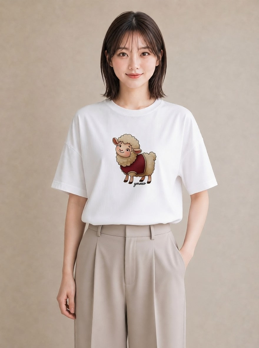 グラフィックTシャツ レディース ひつじ 動物 アニマル イラスト 手描き風 親子 20代 白T YMAZO