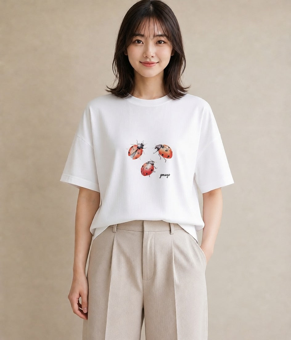 プリントTシャツ レディース クワガタ 昆虫 虫 イラスト 個性的 ビーチ デイリーウェア 白T YMAZO