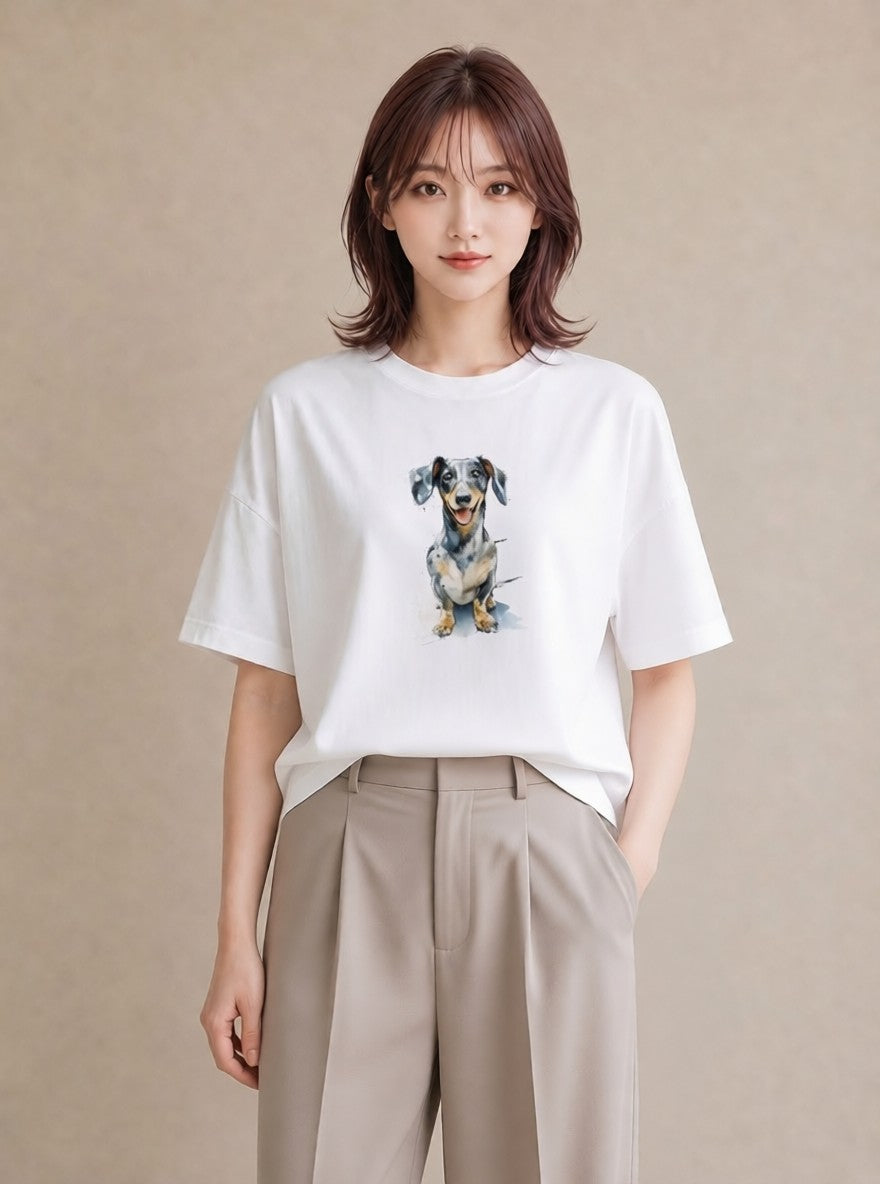 プリントTシャツ レディース 愛犬 犬 いぬ イラスト 水彩風 カフェ服 クリスマス 白T YMAZO