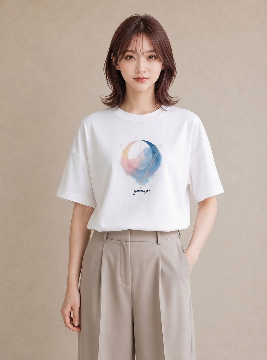 デザインTシャツ レディース 牡羊座 星空 宇宙 イラスト 淡色 姉妹 送別ギフト 白T YMAZO
