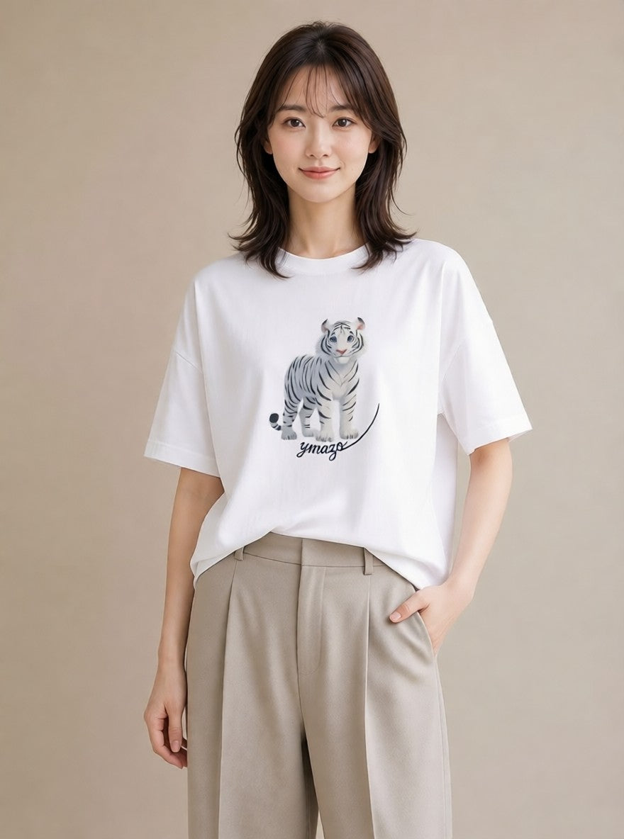 グラフィックTシャツ レディース とら 動物 アニマル イラスト 旅行コーデ 友達ギフト 部屋着 白T YMAZO