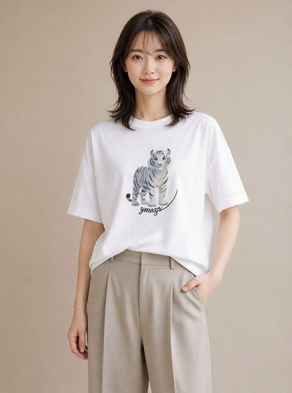 グラフィックTシャツ レディース とら 動物 アニマル イラスト 旅行コーデ 友達ギフト 部屋着 白T YMAZO