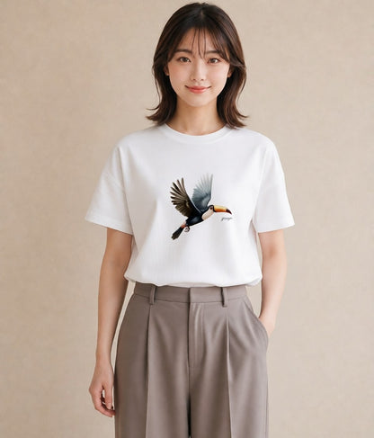 デザインTシャツ レディース ハシビロコウ 動物 アニマル イラスト 韓国風 夏コーデ 通学 白T YMAZO